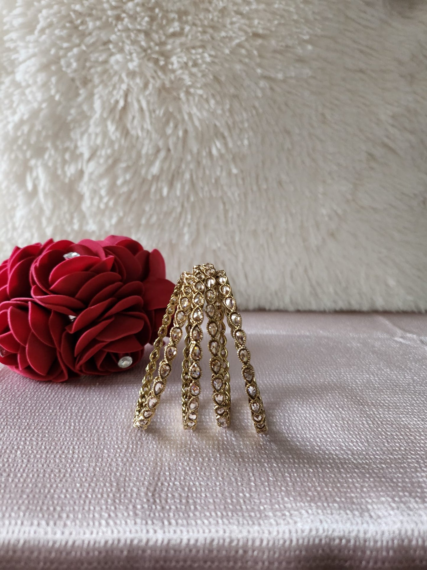 Elegant Gold-Toned Kundan Bangles Set for Women