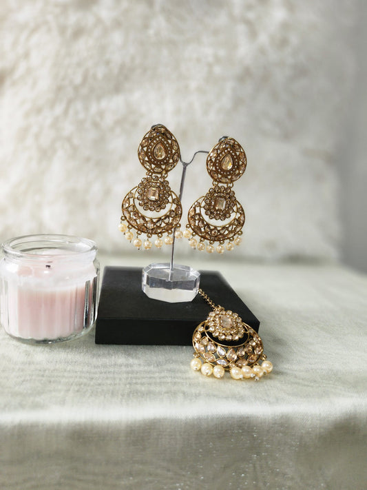 Elegant Kundan Earrings & Tikka with Beads for Women - Available in Multiple Colours