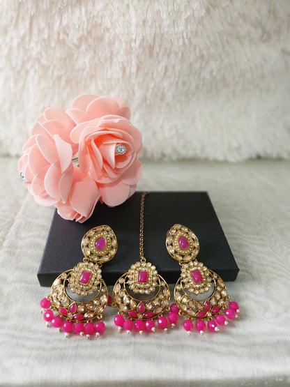 Elegant Kundan Earrings & Tikka with Beads for Women - Available in Multiple Colours