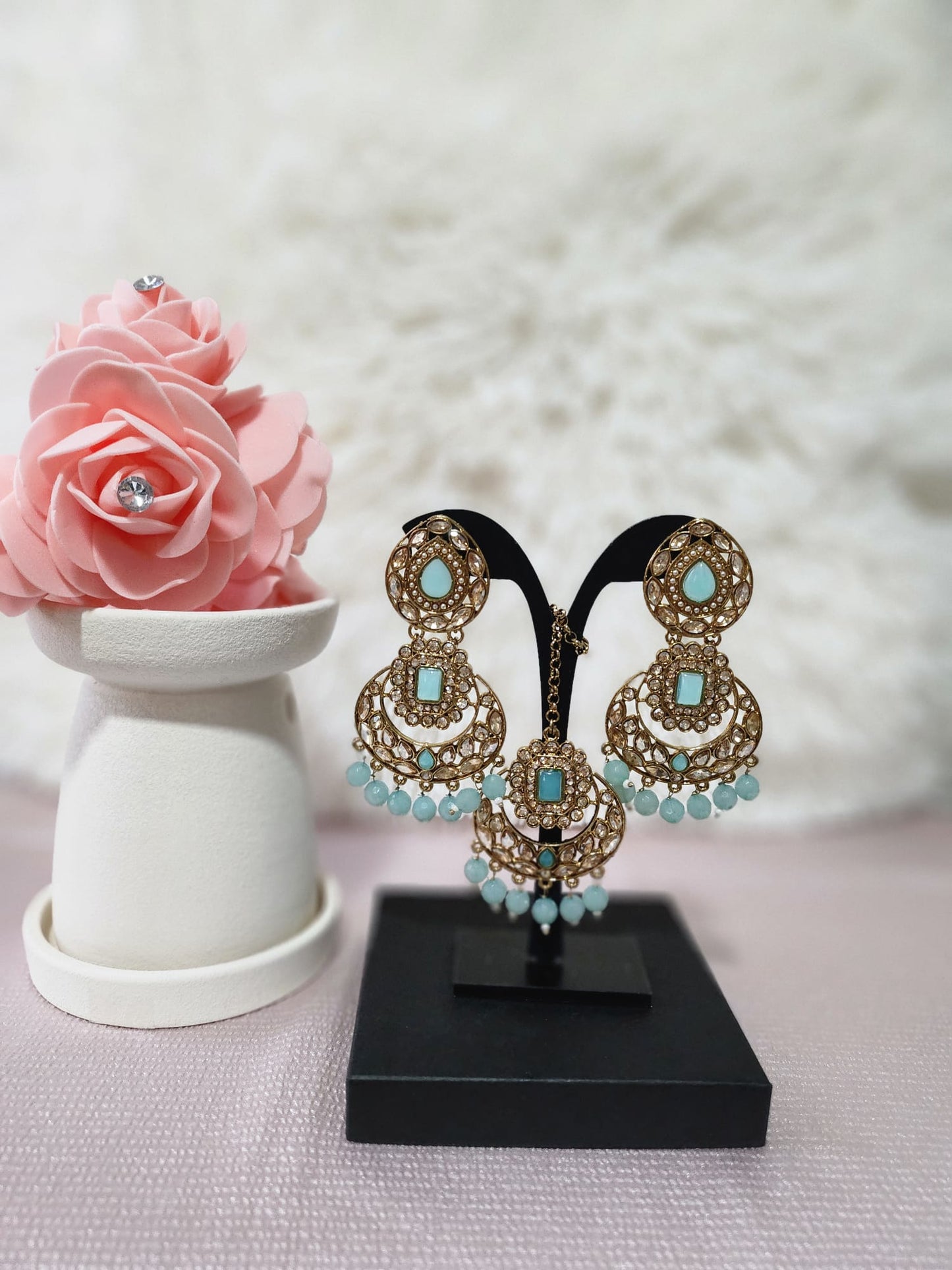 Elegant Kundan Earrings & Tikka with Beads for Women - Available in Multiple Colours