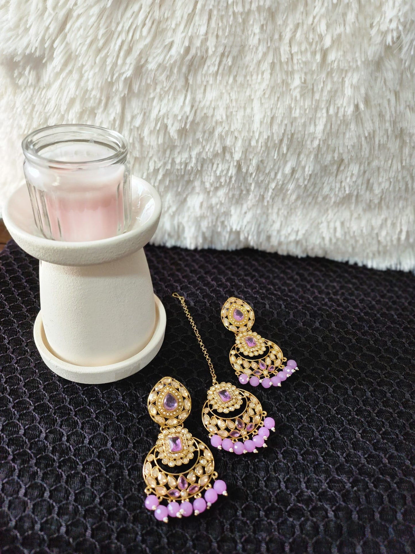 Elegant Kundan Earrings & Tikka with Beads for Women - Available in Multiple Colours