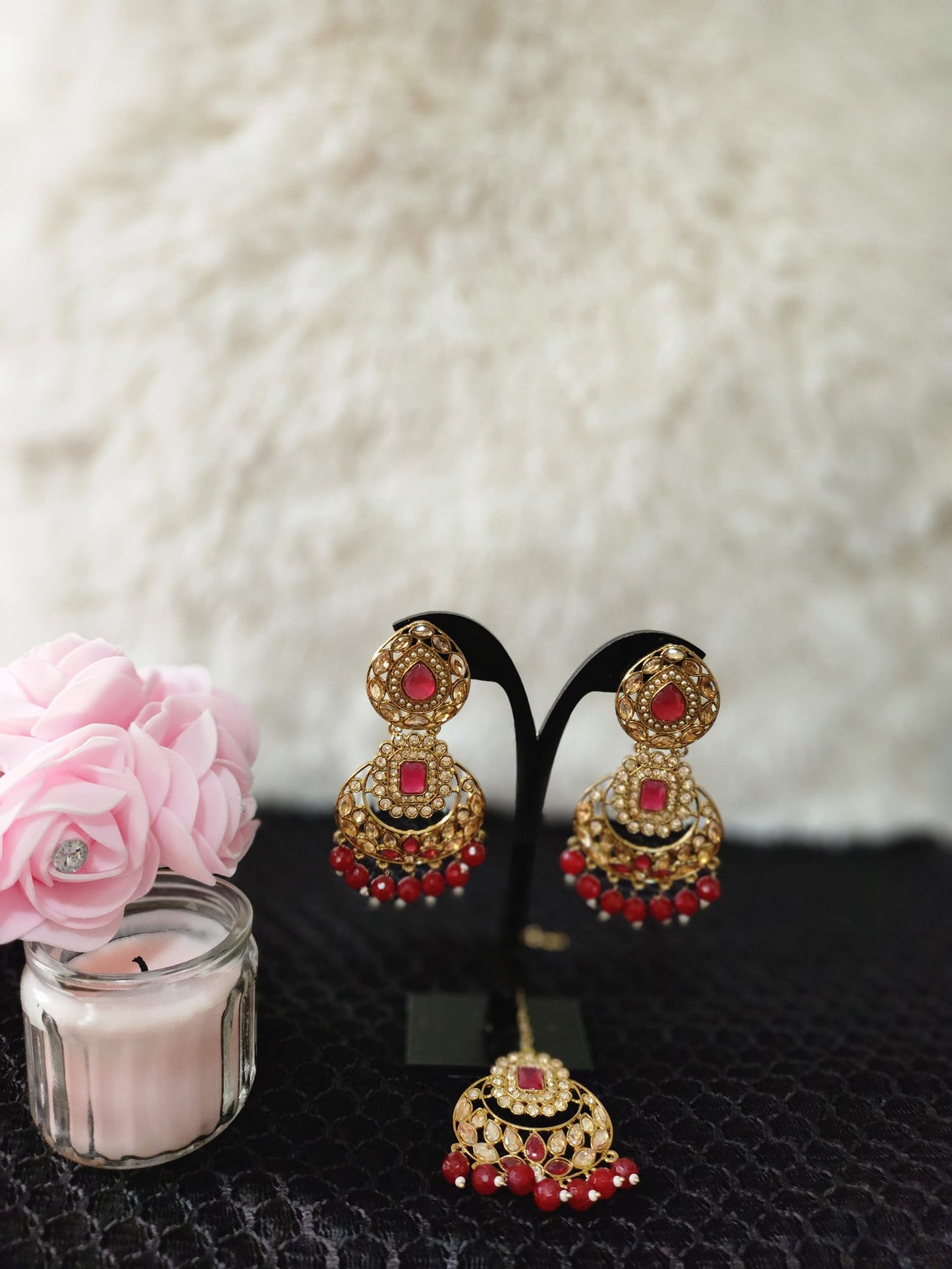 Elegant Kundan Earrings & Tikka with Beads for Women - Available in Multiple Colours