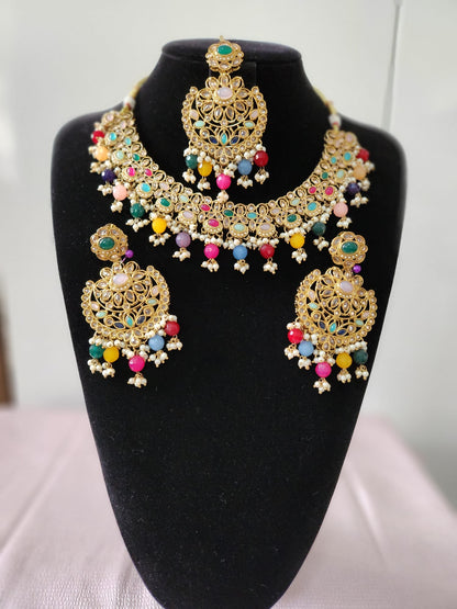 Vibrant Kundan Necklace Set with Matching Earrings for Women