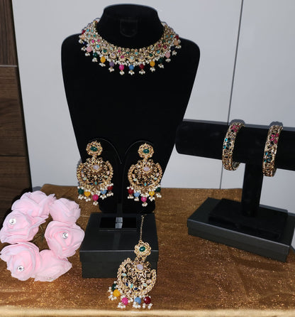 Vibrant Kundan Necklace Set with Matching Earrings for Women