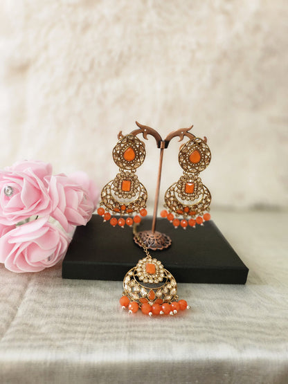 Elegant Kundan Earrings & Tikka with Beads for Women - Available in Multiple Colours