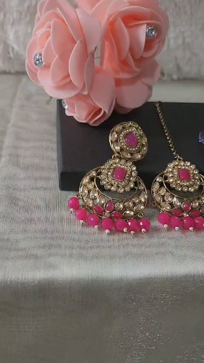 Elegant Kundan Earrings & Tikka with Beads for Women - Available in Multiple Colours