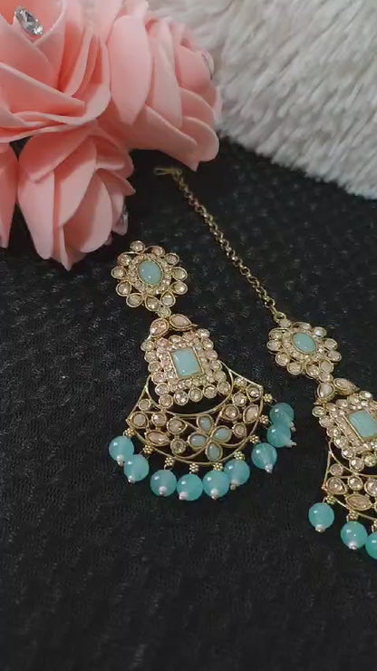 Exquisite Kundan Earrings Set with Tikka for Women