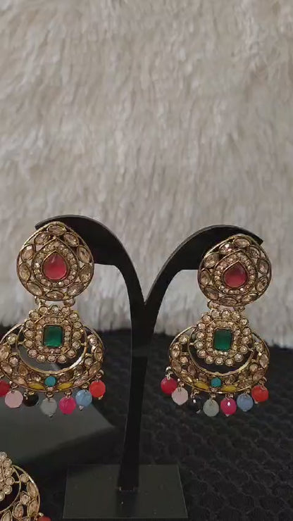 Elegant Kundan Earrings & Tikka with Beads for Women - Available in Multiple Colours